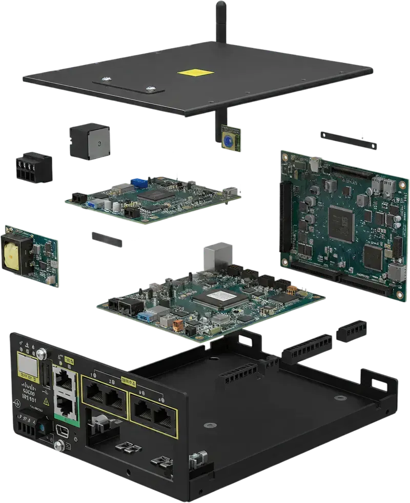Vista esplosa del router industriale che viene configurato